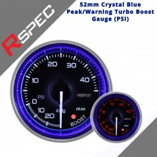 R-SPEC 52mm Crystal Blue Peak/Warning Turbo Boost Gauge (PSI) Car Gauge